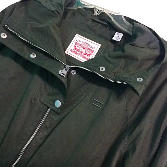 Levi’s Army Green Cinched Waist Hooded Rain Jacket - Picture 5 of 11